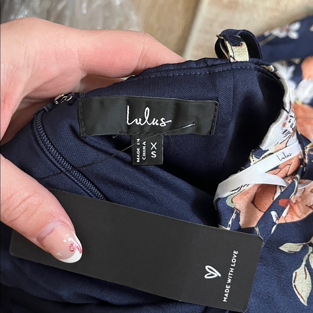 Lulus My Favorite Day Navy Blue Floral Print Tulip Skirt Midi Dress - Picture 8 of 8